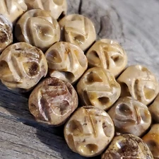 Vintage India Hand Carved Tribal Soapstone 11-12mm Round Beads 1 Short Strand