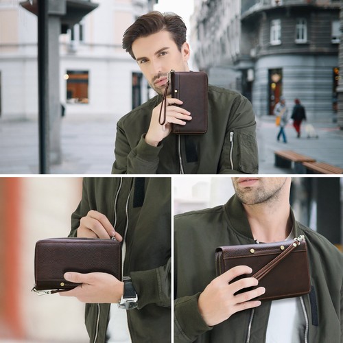 Contacts Men's RFID Leather 27 Card Holder Clutch Bag Wallet Organizer Business - Picture 5 of 12