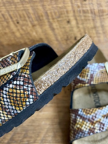 Birkenstock Sandal Slides Shiny Python Brown 2 Strap Buckle Unisex W 7 M 5 - Picture 9 of 13