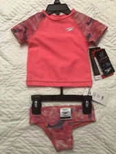 Brand New Speedo Begin to Swim Toddler Printed UV Rash Guard 2PC Set, Sz 12 Mo.
