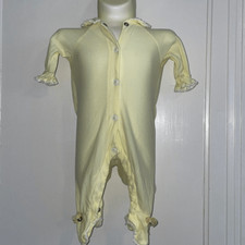 Vtg 60s yellow nylon infant/baby girl embroidered footie one piece with bells