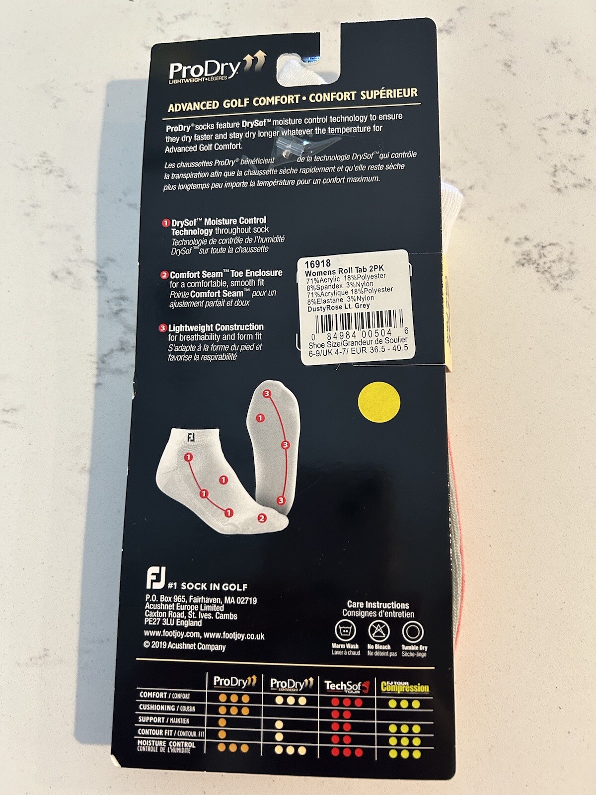 NWT FOOTJOY WOMENS PRODRY 2 PACK GOLF SOCKS SIZE 6-9 MSRP $15