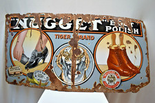 Vintage British India Porcelain Enamel Sign Nugget Boot Polish Tiger Brand 48x24