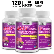 MAX TRANS Resveratrol Supplement 1800mg Healthy Aging Cardiovascular Support