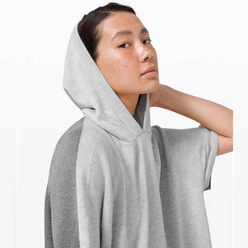 Lululemon Opened Up Womens Poncho XS/S Cashmere Blend Gray Hooded Logo - Picture 10 of 13