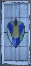 LARGE OLD ENGLISH LEADED STAINED GLASS WINDOW ABSTRACT CREST 42" x 19 1/2"