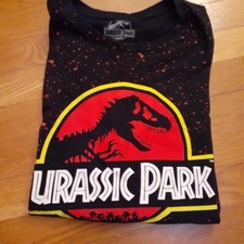 JURASSIC PARK GRAPHIC T-SHIRT DINOSAUR RED SPLATTER XL RARE SEAMLESS SIDES