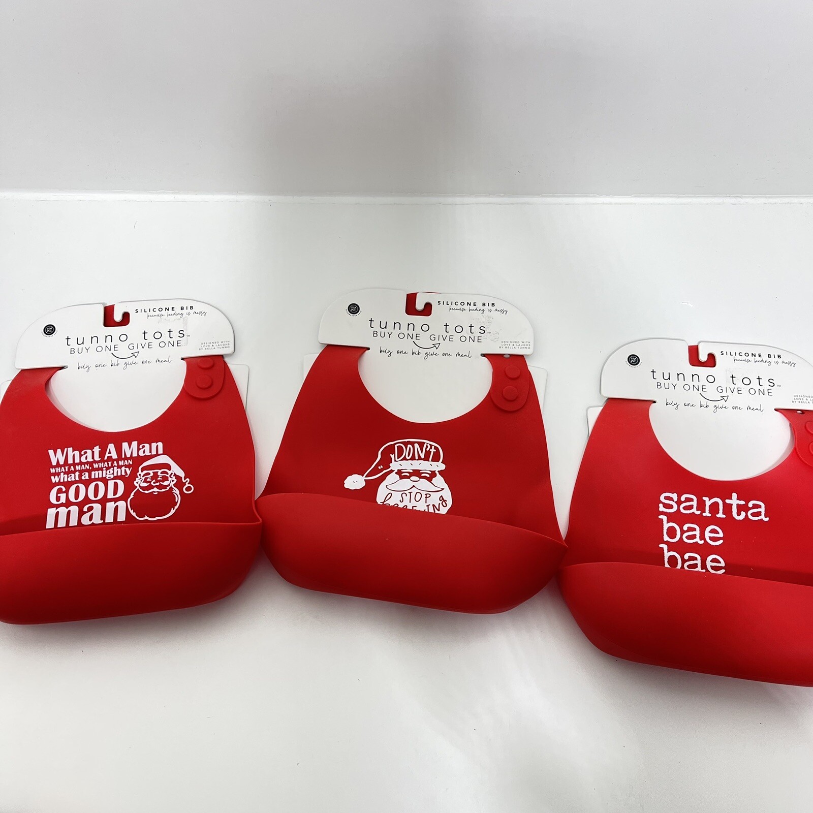 3 Tunno Tots Jolly Santa Baby Christmas  Silicone Bibs Don’t Stop Believing