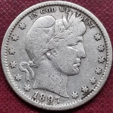1897 Barber Quarter 25c Better Grade VF Details #69840