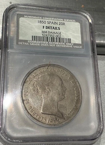 1850 Spain 20 Reales Isabel II NGC F DETAILS