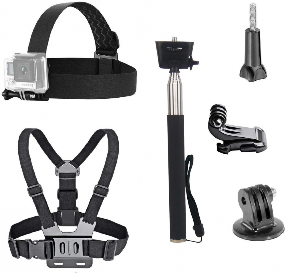 Universal Action Camera Accessories Bundle Kit - Head Strap Mount/Chest Harness-image