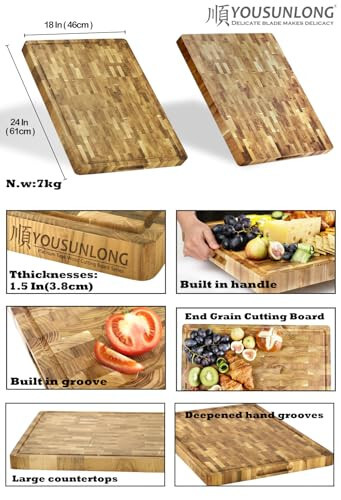 Cutting Board - XXL Large End-Grain Teak Butcher Block - 24"L x 18"W x 1.5"Th - - Picture 2 of 6