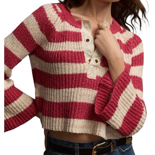 Pilcro Bell-Sleeve Henley Sweater Red Stripe Size Small - Picture 8 of 8