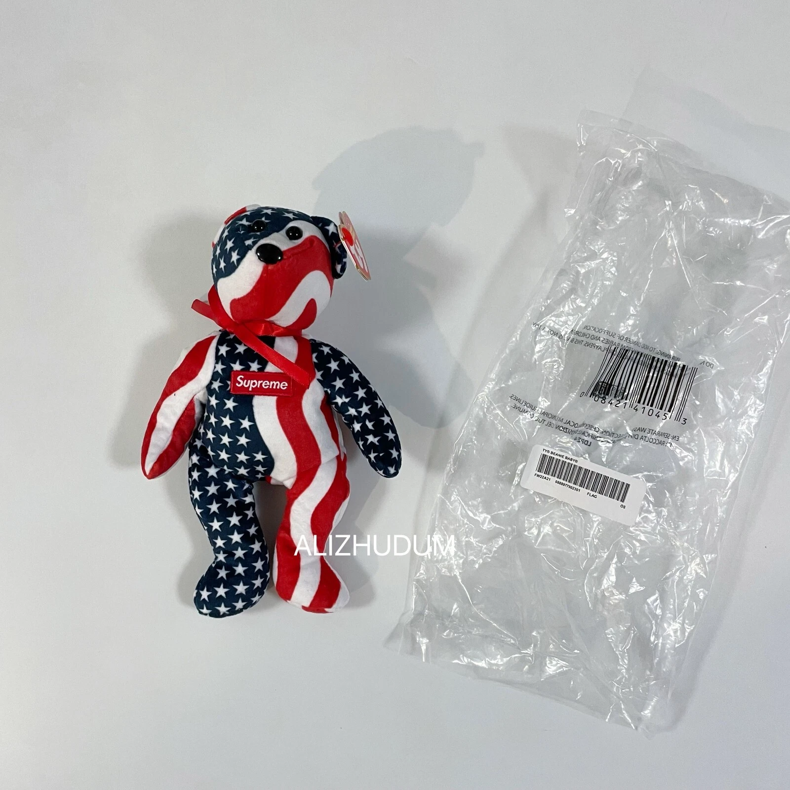 PELUCHE OURS DRAPEAU AMÉRICAIN SUPREME FW22 TY BEANIE BÉBÉ 8