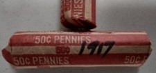1917-P Roll Lincoln Cent - Good Dates - Average Circulated - Roll (50 coins)