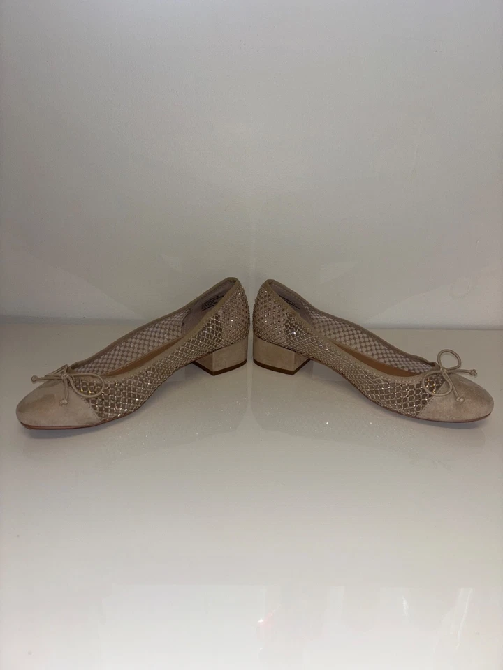 Zapatos planos de ballet Steve Madden Cherish de malla tostada con cuentas de hadas para mujer talla 8,5 M Foto 4 de 4