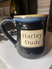 Harley Dude Mug Large Cup Coffee Tea Pottery Handmade Ceramic Black Blue