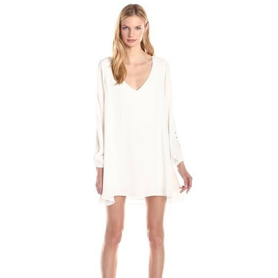 white christmas dresses Helio White Crochet Long Sleeve Mini Dress main image 1
