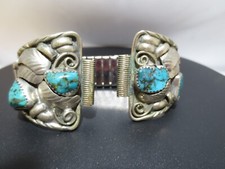 VINTAGE SILVER / SS STEEL TURQUOISE WATCH BAND 5.5" LONG -STRETCHABLE G131885-1