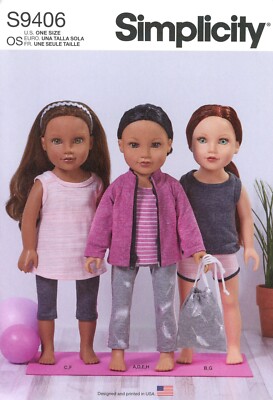 Simplicity S9406 Athletic Shorts, Leggings, Shirts for 18'' Dolls UC Pattern