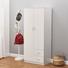 2 Door 2 Drawer Wardrobe with Hanging Rail Clothes Storage Shelves Cupboard