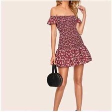 Zara The Rose Smocked Off-The-Shoulder Dress Size L