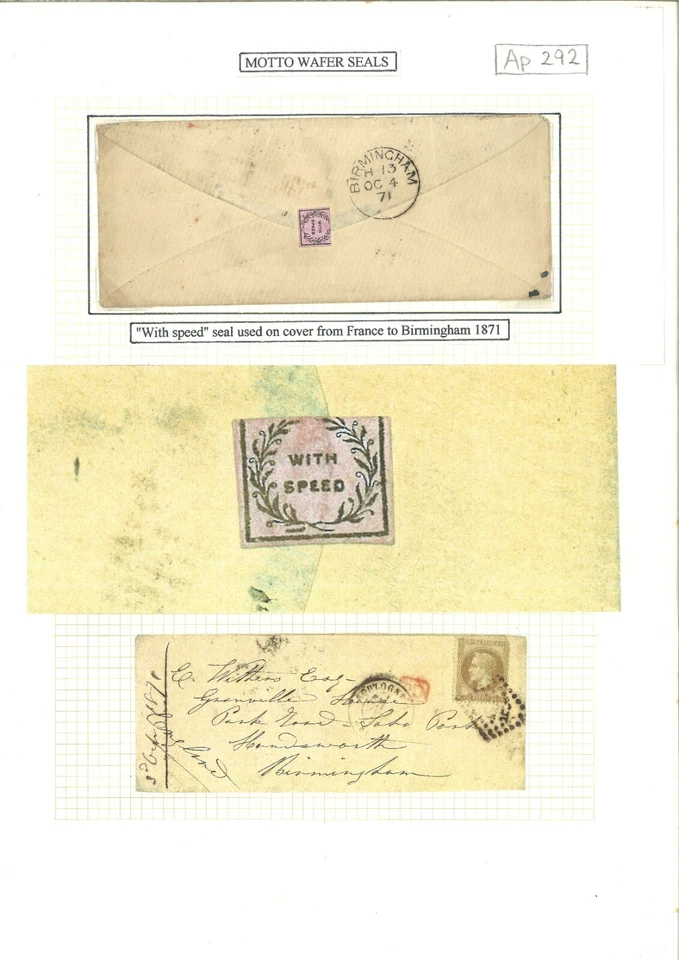 France GB MAIL 1871 Wafer Seal *WITH SPEED* 30c Napoleon Cover Birmingham Ap292 - Image 3 of 3