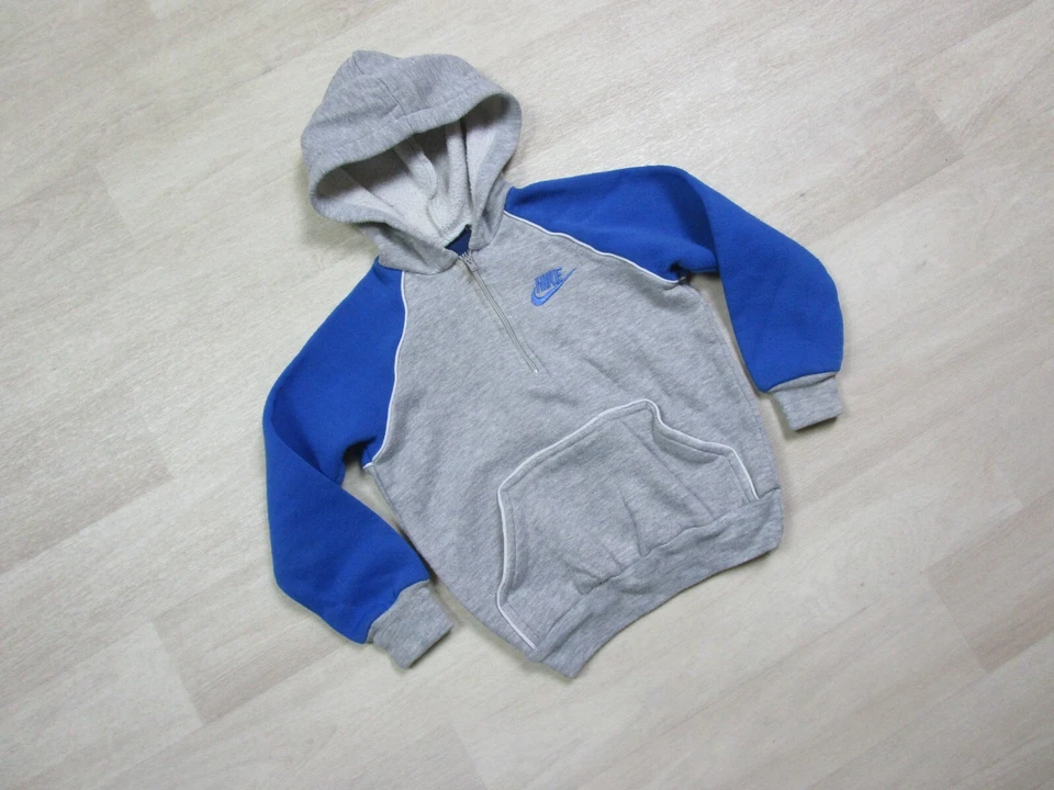 Vintage Nike Hoodie (M) Youth 1980's Blue Tag 1/4 Zip Embroidered Blue & Gray - Image 2 of 4