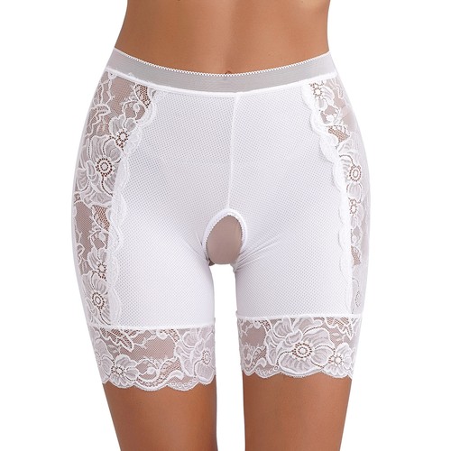 Women's Lace Crotchless Shorts Stretchy High Waist Boyshorts Panties Underwear - Picture 25 of 55