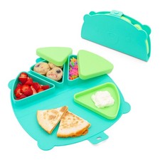 Silicone On-The-Go Snack Mat Foldable Reusable Placemat with 3 Compartments...