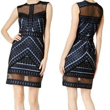 NWT Tadashi Shoji Nalani Sheath Dress Black/Sapphire Stone Lace/Mesh Women's 6