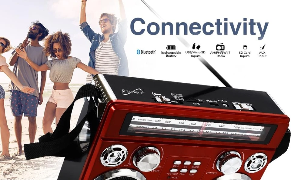 Supersonic SC-1097BT Portable 3 Band Radio with Bluetooth and Flashlight M/FM... - Image 3 of 4