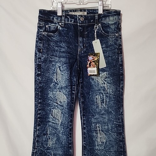 NEW - Girl's 10 - TRACTR - Tween Medium Blue Flare Jeans, Fringe Hem, Stretch - Picture 2 of 9