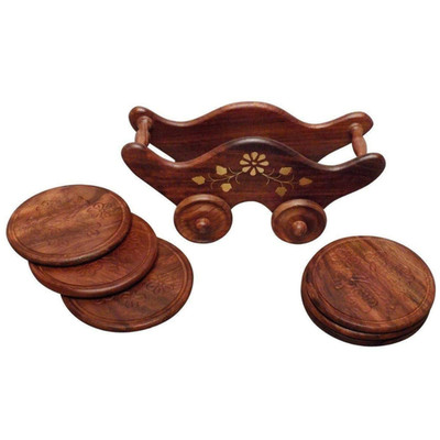 Handcrafted Wooden Coaster with Holder (Set of 6) W - Shaped Tea Coaster