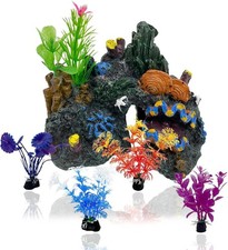 5 PCS Coral Reef Aquarium Decor with Fish House 4 Aquatic Plants - Small Size