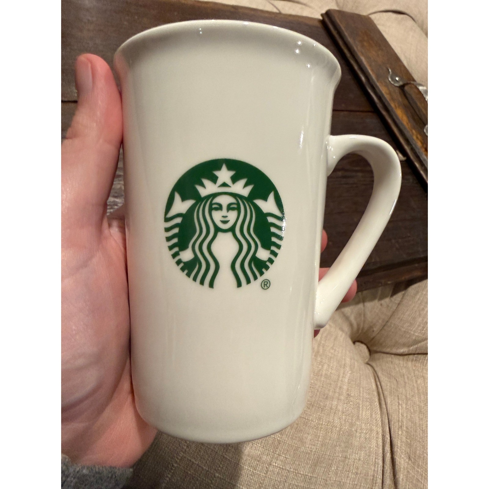 Starbucks White Ceramic Coffee Mug Green Siren Logo 10oz Siren Mermaid Cup Gift