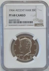 1964 KENNEDY, ACCENT HAIR,  HALF DOLLAR, 50C, NGC, PF 68 CAMEO, PR68CAM