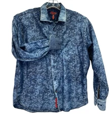 Luchiano Visconti Men Sz Large Blue Camo Flip Cuff Button Up Shirt (z11) NW/OTs