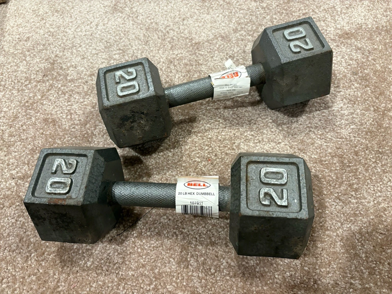 20 lb Dumbbells Hex Iron Pair 40lbs Total Cast Iron Hex USED Silver Hexagon
Opens in a new window or