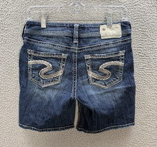 Silver Jeans Shorts Womens 28 Blue Suki Mid Short Thick Stitch Distressed Denim