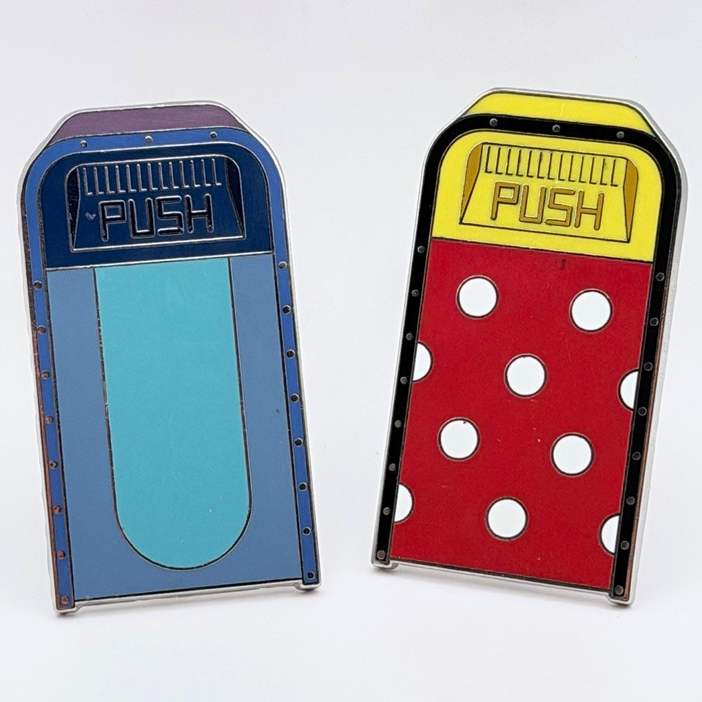Disney Parks Pin Trading Trash Can Push Buttons Pin Set, Stitch and Minnie Mouse