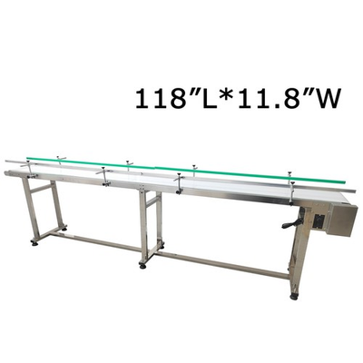 #ad Industral Double Guardrails PU Belt Conveyor 118in*11.4in L*W Adjust Speed 110V $1256.72