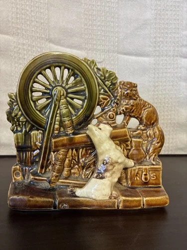 Vintage McCoy Planter Multi Purpose Pottery With Dog And Cat On Spinning Wheel