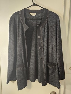 Exclusively Misook Womens Black Cardigan With Ruffled Trim 2X