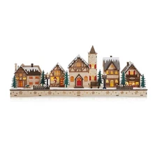 Pre-Lit Wooden Christmas Village - LED Traditional Winter Holiday Mantel Décor