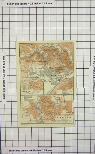 Original Old Antique Print Map Germany Street Plan Hameln Pyrmont Osdorf