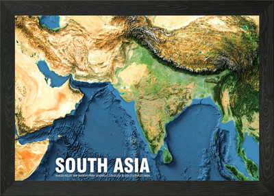 South Asia relief map Framed Wall Art Poster Canvas Print Picture