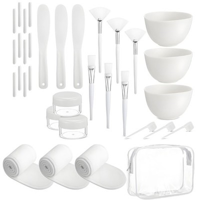 37Pcs Face Care Kit With Silicone Bowls Soft Brushes Measuring Spoons Headband