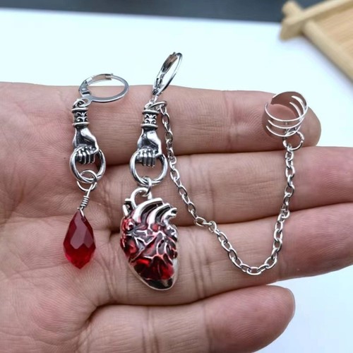 Heart Shaped Alloy Earrings Gothic Unique Heart Drop Dangle Earring Long Earring - Picture 7 of 8