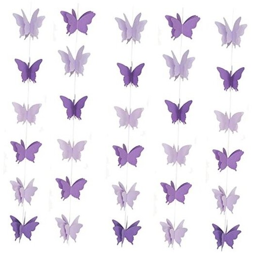 5 Pieces Butterfly Garland Decorations 3D Butterfly Banner Garland Purple